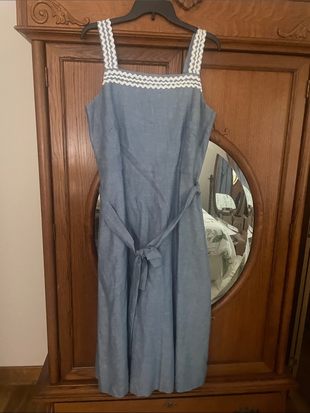 Ann Taylor Blue Sleeveless Linen Dress with Contrast Trim